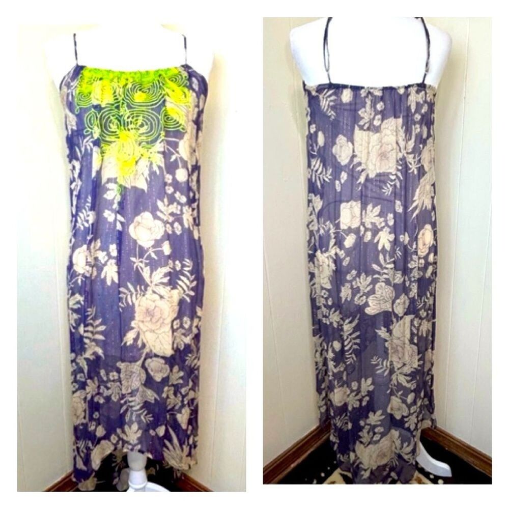 TWELFTH STREET BY CYNTHIA VINCENT Silk Midi Dress Size 2P Purple Metallic Dress